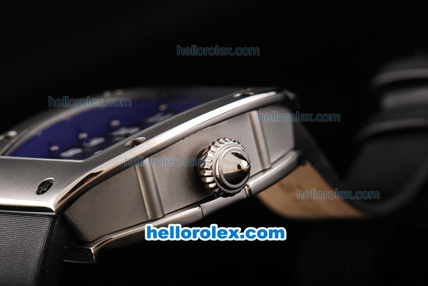 Richard Mille RM007 Silver Case with White Number Markers-Blue Border and Black Leather Strap - Click Image to Close
